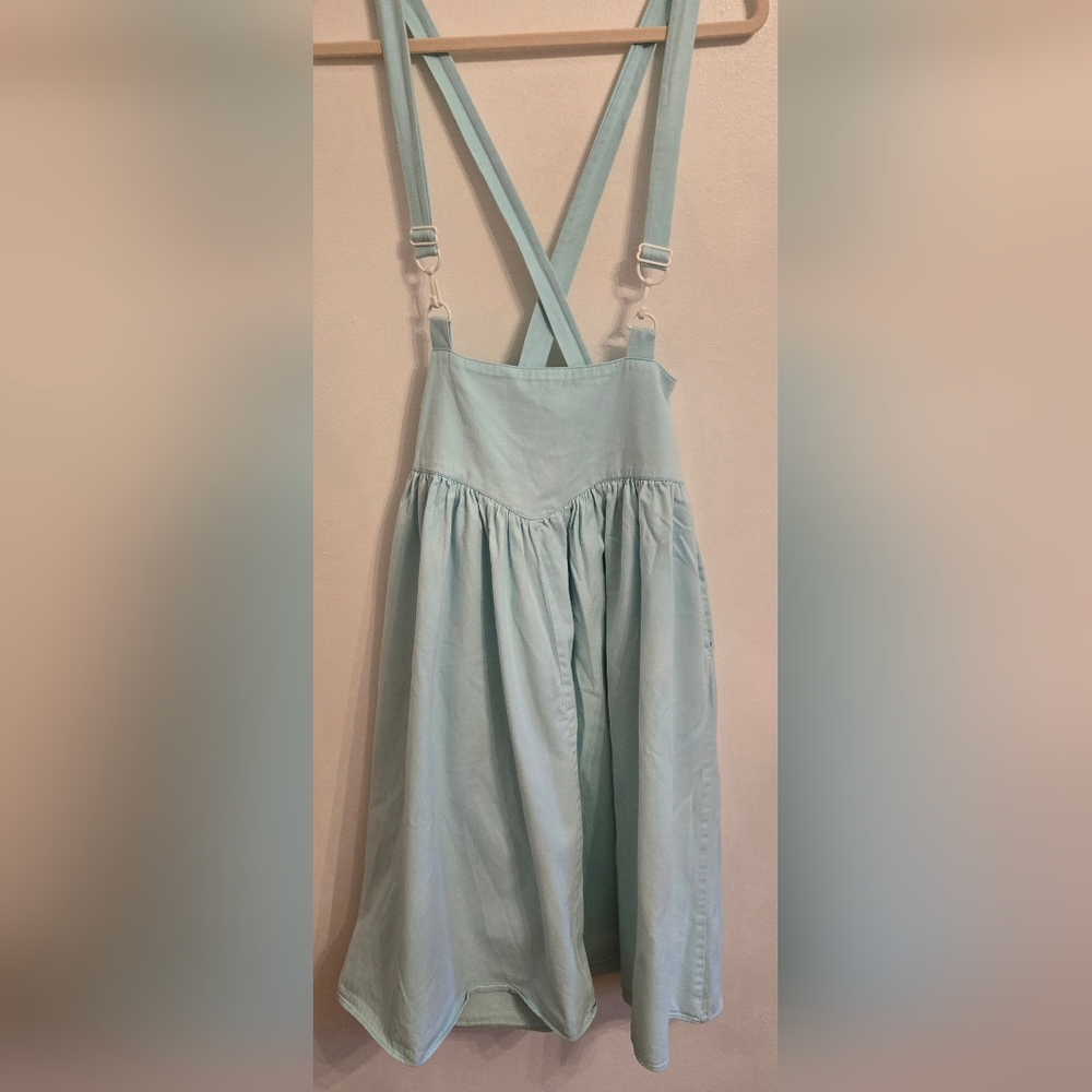 Good Things 80s Vintage Light Blue Suspender Full Twill Skirt High Waist